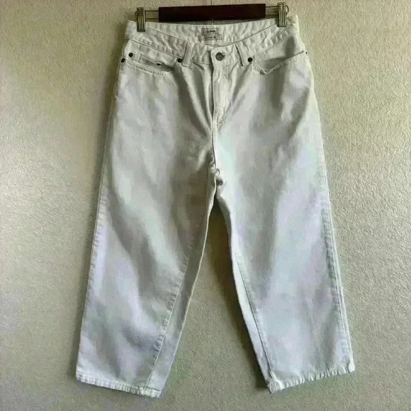 L. L. Bean Classic Fit Straight Cropped High Rise 100% Cotton Jeans White 8 Reg - Picture 1 of 7